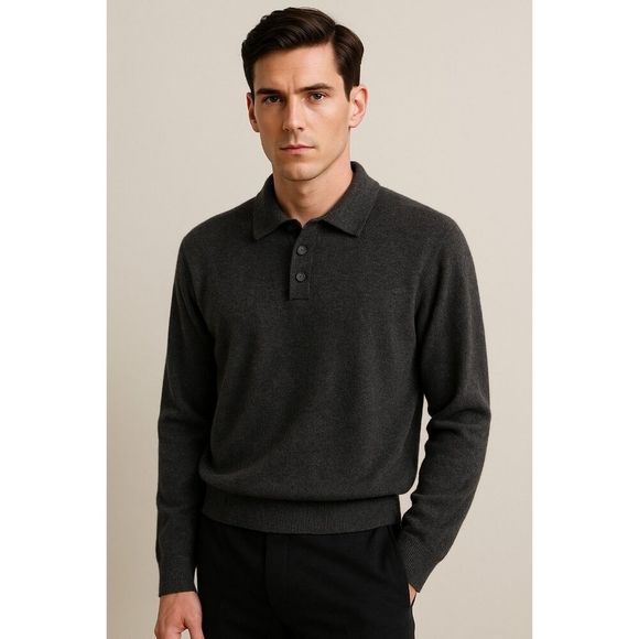 Metropolitan View 100% Cashmere Mens Polo Sweater L Gray Soft Luxury Knit Pullov - Picture 11 of 11